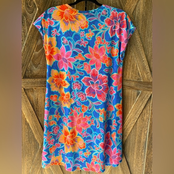 JOHNNY WAS Daniela Jersey Knit Cap Sleeve Round Neck Floral Printed Dress - Picture 10 of 11